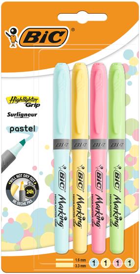 Tekstimarker Bic Pastel 964859, 1.6 - 3.3 mm, kollane v./roheline v./roosa v., 4 tk