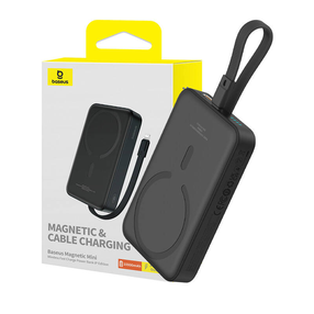 Lādētājs-akumulators (Power bank) Baseus Magnetic Mini, 10000 mAh, 20 W, melna krās.