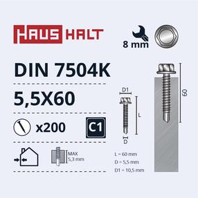 Саморез Haushalt DIN 7504K, 5.5 мм x 60 мм, 200 шт.