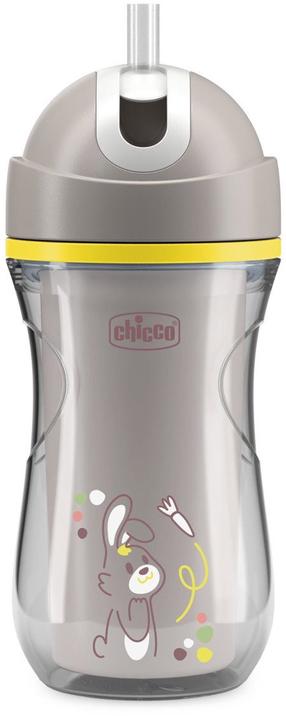 Dzeramā pudele ar silikona salmiņu Chicco Mix & Match Sport, 266 ml, 14 mēn., plastmasa, pelēka krās.