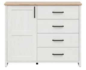 Komoda Loksa S455-KOM1D4S-APW, ąžuolo sp./balta sp., 98.5 cm x 42.5 cm x 120 cm