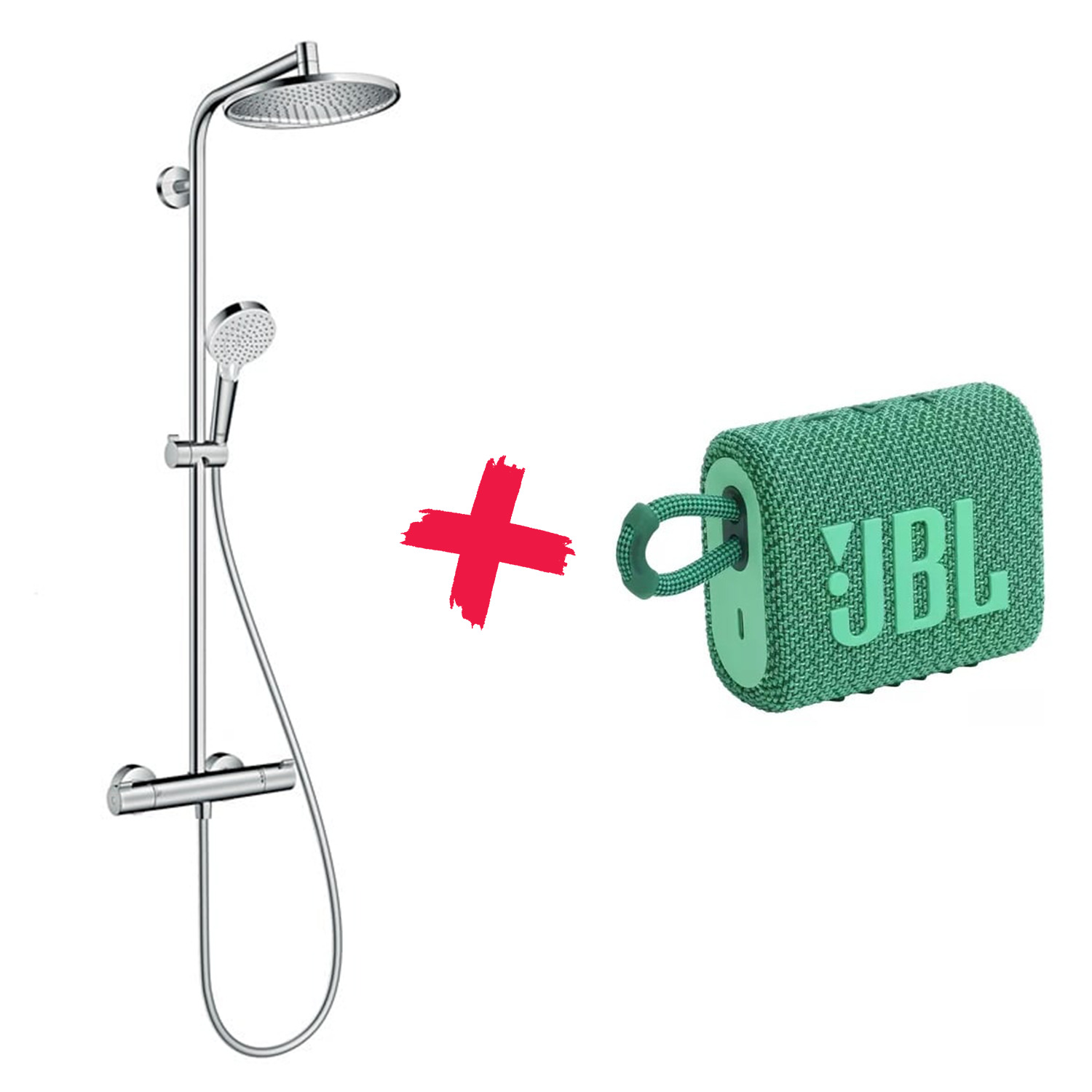Termostaatsegistiga dušikomplekt Hansgrohe Crometta S 240 + JBL, (värv/disain valitakse juhuslikult)