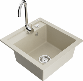 Plautuvė su virtuviniu maišytuvu Mexen Vito, granitas, 49 cm x 52 cm x 21 cm, smėlio sp.
