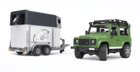  Žaislinis visureigis su priekaba Bruder Professional Series Kraj Rover Defender With Horse Trailer 02592, 1:16, žalia