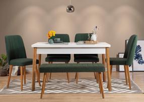Valgomojo komplektas Kalune Design Costa 1070 - 2 AB, balta sp./žalia sp./pušies sp.