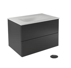 Vonios spintelė su praustuvu Besco Akya Classic, balta sp./juoda sp., 52.5 cm x 66 cm x 50.7 cm