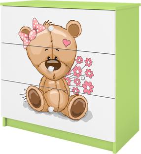 Vaikiška komoda Kocot Kids Babydreams Teddybear Flowers, balta sp./žalia sp., 80 cm x 41 cm x 80.5 cm