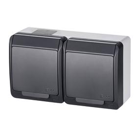 Dvivietis kištukinis lizdas Elektro-Plast Hermes 0325-07, su įžeminimu, IP44, antracito sp./balta sp.