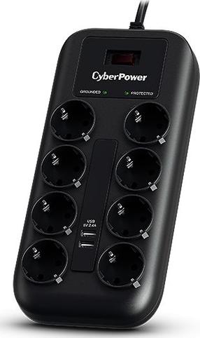 Pikendusjuhe CyberPower P0820SUF0-DE, 1.8 m, 8 pesa, lülitiga, must v.