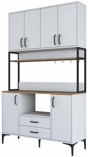 Daugiafunkcinė virtuvės spinta Kalune Design JE169-3400, balta sp./riešuto sp., 40 cm x 120 cm x 198.6 cm