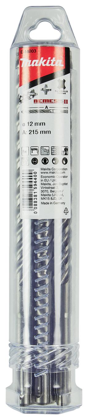 Grąžtų komplektas Makita Nemesis 2 E-14803, gelžbetoniui, sraigtinis, sds plus, 12 mm x 21.5 cm
