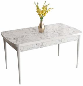 Valgomojo stalas išskleidžiamas Kalune Design Han, balta sp./marmuro sp., 114 - 144 cm x 70 cm x 78 cm