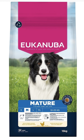 Sausā suņu barība Eukanuba Mature Medium, vistas gaļa, 15 kg