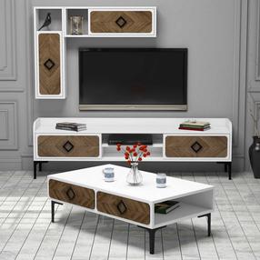 Комплект мебели для гостиной Kalune Design Samba, комнатные, белый цв./ореховый цв.