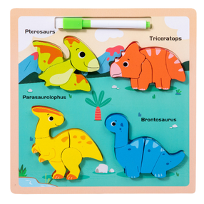 Medinė dėlionė Lean Toys 2in1 Dinosaurs, 22.5 cm, įvairių spalvų