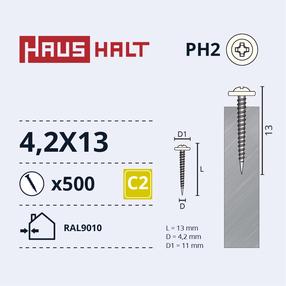 Isekeermestavad kruvid Haushalt DIN 14566, 4.2 mm x 13 mm, 500 tk