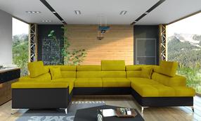 Kampinė sofa Thiago Omega 68, Soft 11, juoda sp./geltona sp., dešininė, 350 x 202 cm x 90 cm