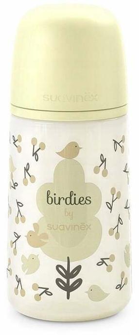 Bērnu pudelīte Suavinex Birdies, 270 ml, 3 mēn., bēša krās.