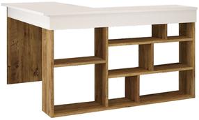 Kampinis rašomasis stalas Kalune Design CT5 AW, 129 cm x 120 cm, 72 cm, balta sp./pušies sp