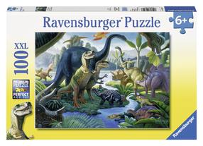 Dėlionė Ravensburger Land Of The Giants Dinosaurs, 49 cm x 36 cm, 100 vnt.