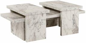 Kavos staliukų komplektas Nordure Sanctuary, baltas/pilkas, 45 - 60 cm x 110 cm x 30 - 39.5 cm