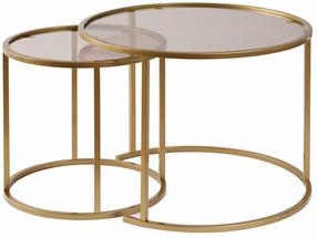 Kavos staliukas Nordure Aurum, skaidrus/aukso/bronzos, 42 - 60 cm x 60 cm x 39 - 43 cm, 2 vnt.