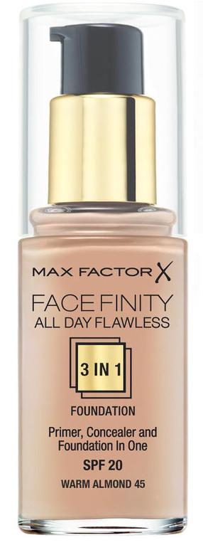 Skystas makiažo pagrindas Max Factor Face Finity All Day Flawless 3in1, 45 warm almond, 30 ml