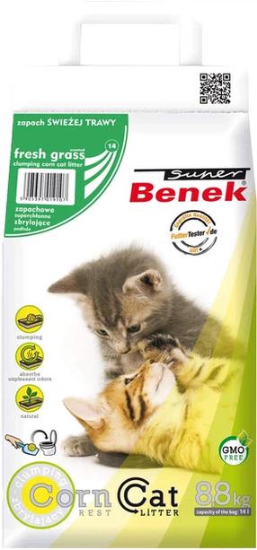 Kaķu smiltis Super Benek Corn Cat Fresh Grass, organiskās (cementējošās), 8.8 kg, 14 l
