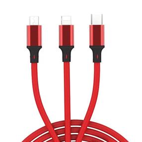iLike CCI02 Pintinis virvės ilgas USB 3in1 laidas rinkinys USB į Mikro USB / Šviesos / Tipo-C 1m Raudona