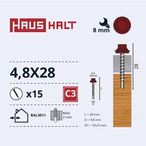 Pašvītņojošā skrūve Haushalt, 4.8 mm x 28 mm, 15 gab.