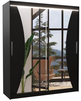 Riidekapp ADRK Charlotte LED, must v., 58 cm x 180 cm x 215 cm, peegliga