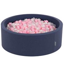Baseinas su kamuoliukais KiddyMoon Round Ball Pit Round 600 Stars, 90 cm x 90 cm, 600 vnt, skaidri sp./mėlyna sp.