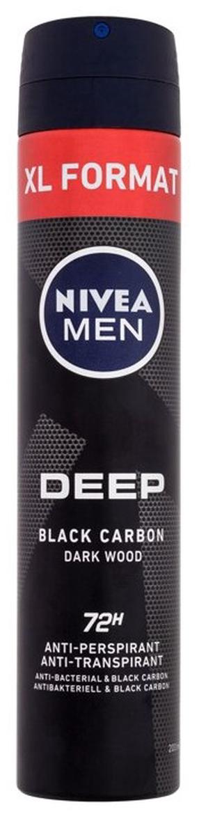 Vyriškas dezodorantas Nivea Deep Black Carbon Dark Wood Spray, 200 ml
