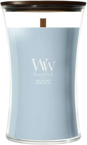 Svece, aromātiskā WoodWick Lakeside Mist, 90 - 140 h, 609 g, zila krās.