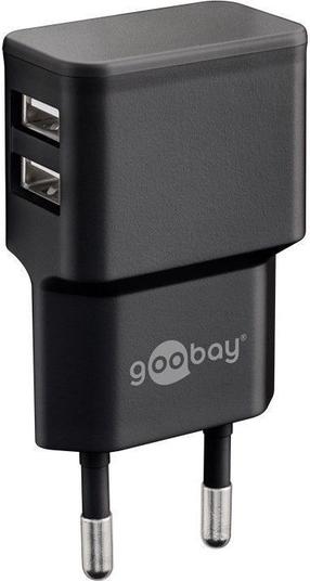 Telefona lādētājs Goobay Dual USB 2.0, USB 2.0 Type A/AC, melna krās.