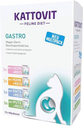Šlapias kačių maistas Kattovit Feline Diet Diet Gastro, vištiena/kalakutiena/antiena, 12 x 85g