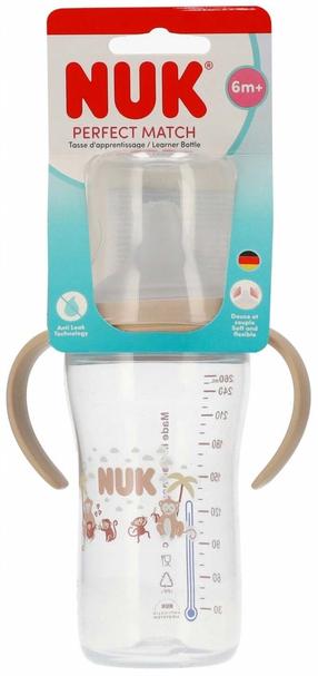 Bērnu pudelīte Nuk Perfect Match Monkey, 260 ml, 6+ mēn., caurspīdīga krās./brūngans krās.
