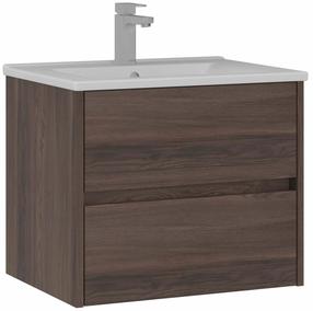 Шкафчик для ванной с раковиной Kalune Design Side, белый цв./ореховый цв., 45 см x 65 см x 52 см