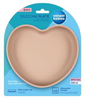 Šķīvīši Canpol Babies Silicone Plate Heart, 300 ml, 6+ mēn., silikons, brūna krās.