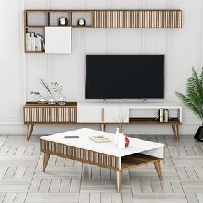 Комплект мебели для гостиной Kalune Design Milan 481, комнатные, белый цв./ореховый цв.