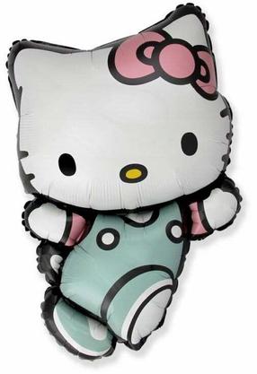 Folijas balons figūriņa GoDan Hello Kitty Hug, balta krās./zaļa krās./rozā krās.
