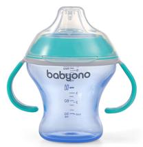 Puodelis su snapeliu BabyOno Natural Nursing Non Spill Cup, 180 ml, 3 mėn., plastikas, mėlyna sp.