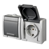 Dvivietis kištukinis lizdas Elektro-Plast Aquant 1245-10, su įžeminimu, IP55, antracito sp./pilka sp.