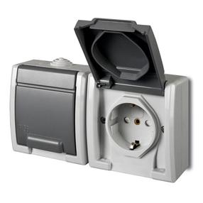 Двойная розетка Elektro-Plast Aquant 1245-10, c заземлением, IP55, антрацитовый цв./серый цв.