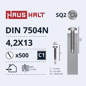 Isekeermestavad kruvid Haushalt DIN 7504N, 4.2 mm x 13 mm, 500 tk