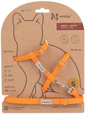 Kačių petnešos su pavadėliu Amiplay Samba, 150 cm x 15 mm, oranžinė sp.