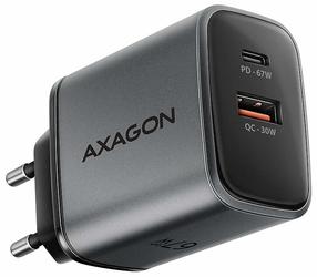 Telefona lādētājs Axagon ACU-PQ67, USB Type C/USB Type A, pelēka krās., 67 W