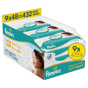 Drėgnos servetėlės kūdikiams Pampers Aqua Soft Touch, 432 vnt.