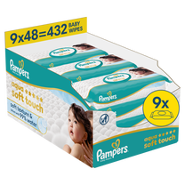 Drėgnos servetėlės kūdikiams Pampers Aqua Soft Touch, 432 vnt.