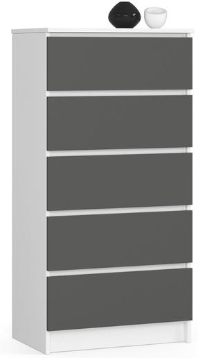 Komoda Akord Furniture Factory K60 OP0LK-6BIASZAR004, balta sp./pilka sp., 121 cm x 40 cm x 60 cm